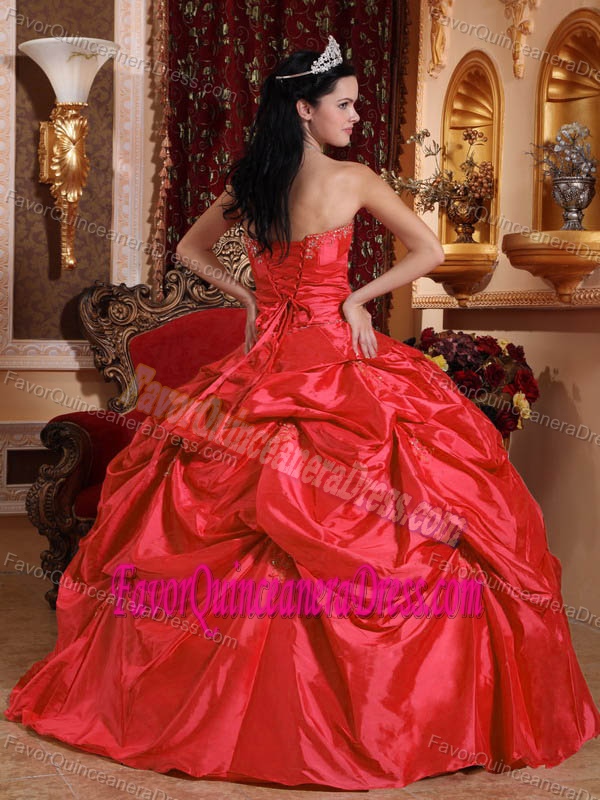 Sweet Coral Red Ball Gown Strapless Floor-length Taffeta Sweet 16 Dresses