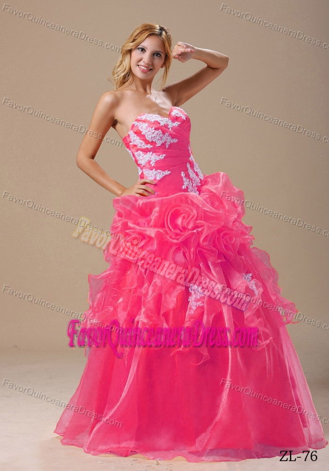 Appliqued Decorate Up Bodice Dress for Quinceanera with Hand Made Flowers