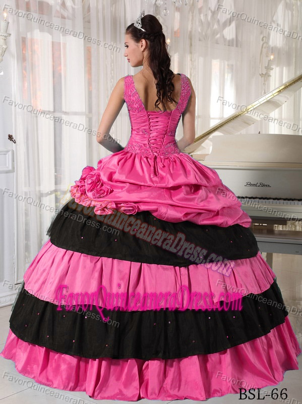 Taffeta Beaded Ball Gown Floor-length Dress for Quinceanera with V-neck