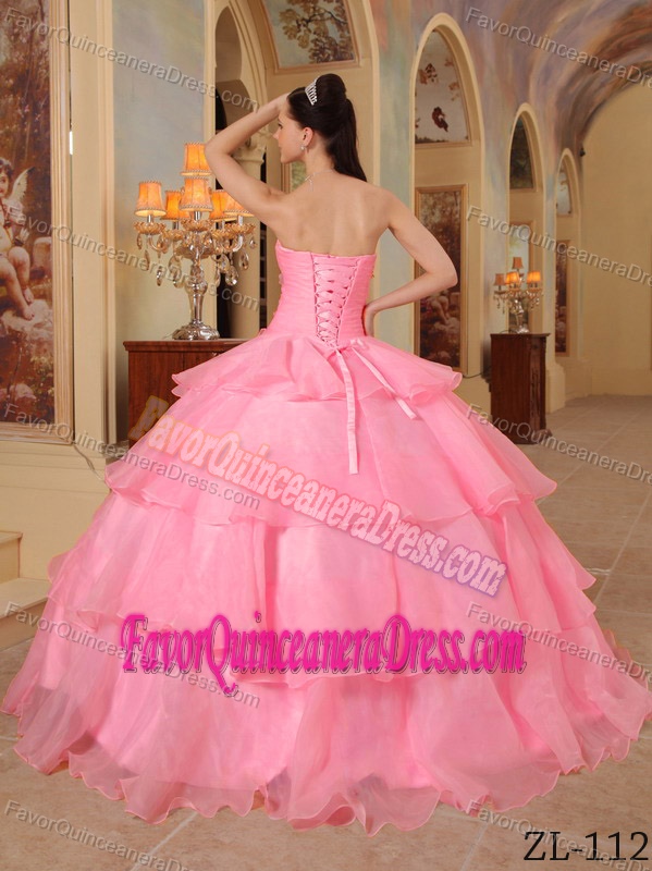 Watermelon Ball Gown Organza Beaded Quinceanera Dresses with Sweetheart