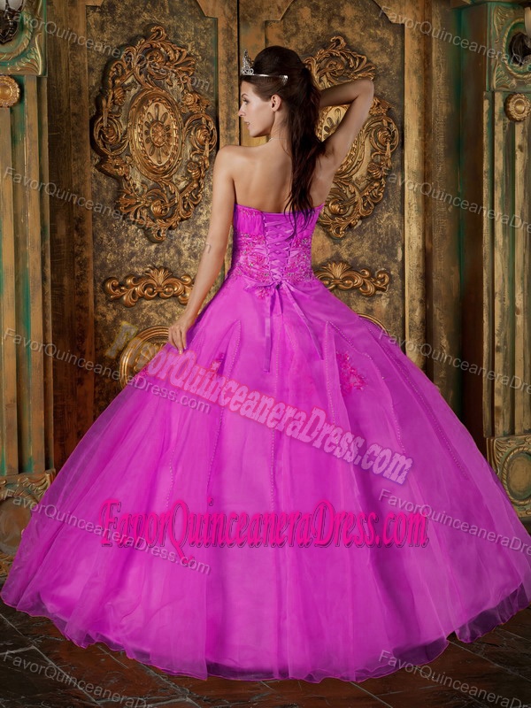 Fuchsia Ball Gown Sweetheart Organza for Quinceanera Dresses with Appliques