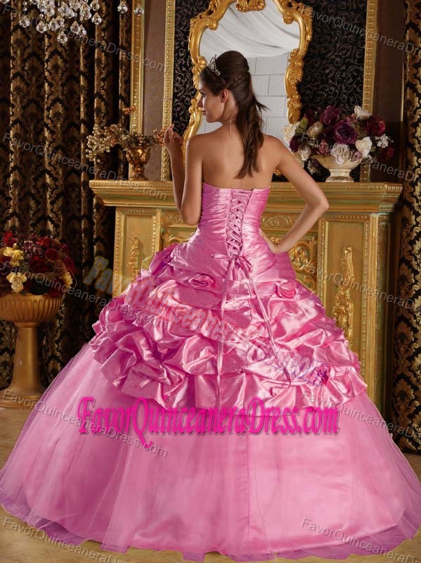 Rose Pink Floor-length Beaded for Quinceanera Dresses in Taffeta and Tulle