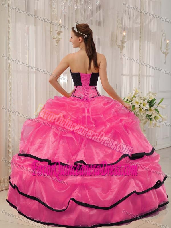 Special Hot Pink and Black Strapless Quinceanera Dress with Beading in 2013