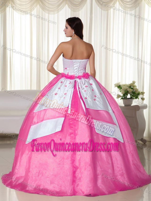 2014 White and Pink Ball Gown Strapless Quinceanera Dresses with Appliques