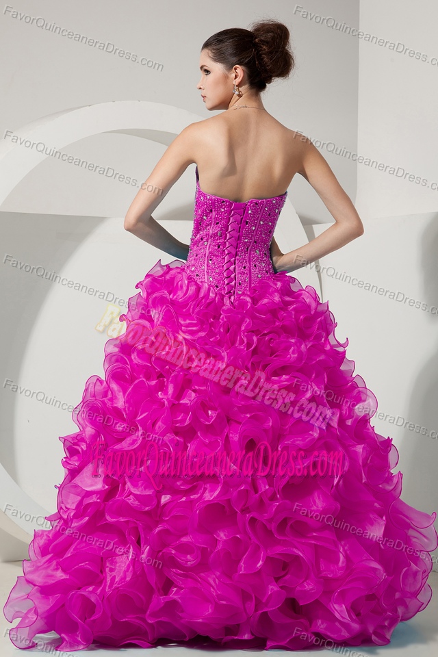 Fuchsia A-line Sweetheart Quinceanera Dress with Ruffles Layers and Beading