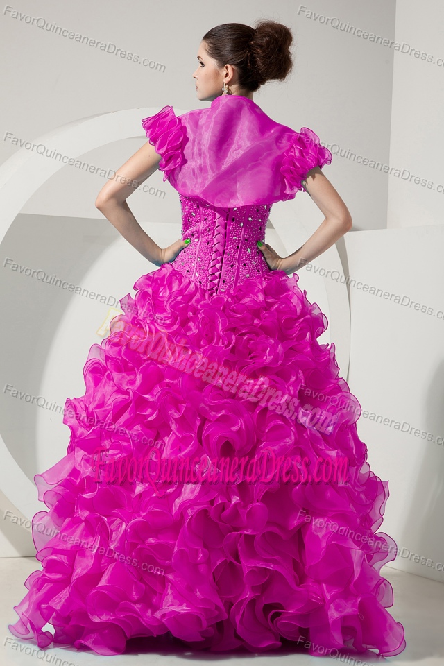 Fuchsia A-line Sweetheart Quinceanera Dress with Ruffles Layers and Beading