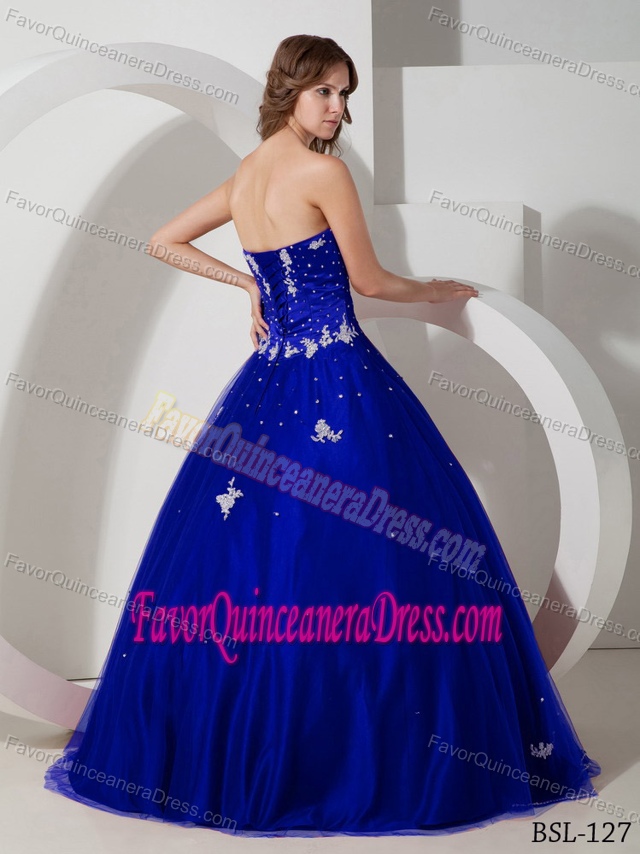 Fashionable Royal Blue Strapless Quince Dresses Made in Taffeta and Tulle on Sale