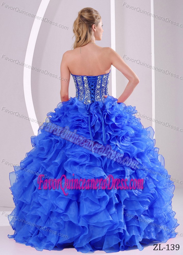 Beautiful Ruffled Sweetheart Organza Sweet Sixteen Dresses in Blue