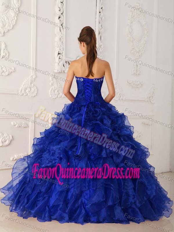 Royal Blue Strapless Organza Quinceanera Dress with Embroidery and Ruffles