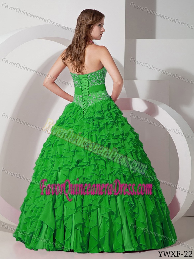 New Chiffon A-line Halter Quinceanera Gowns with Embroidery and Ruffles