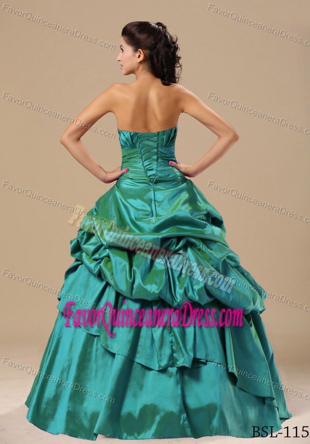 Cheap Turquoise Taffeta formal Quinceanera Gown Dresses with Appliques