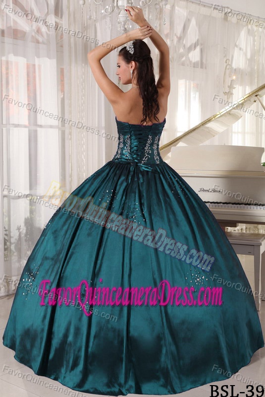 Customized Taffeta Teal Ball Gown Quinces Dresses with Beading Patterns