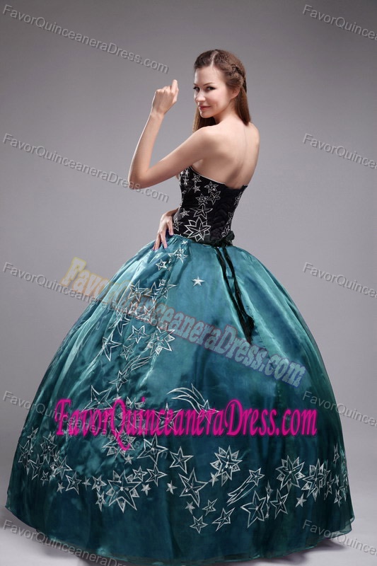 Newest Sweetheart Black and Green Organza Quinceanera Dress with Embroidery