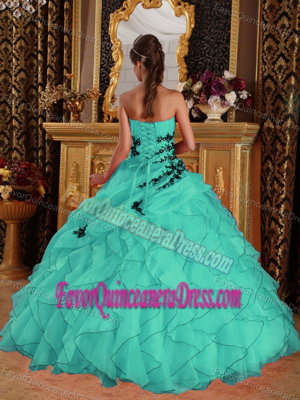 Sweetheart Organza Appliqued Quinceanera Dress with Ruffled Layers on Sale