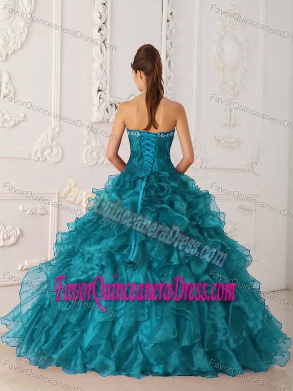 Turquoise Strapless Embroidery Quinceanera Dresses in Satin and Organza