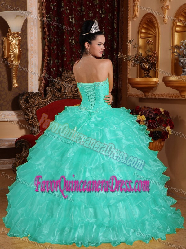 Apple Green Strapless Organza Quinceanera Dresses with Ruffled Layers