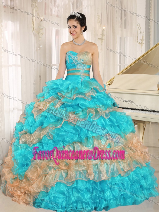 Modernistic Ruffled Two-toned Organza Quinces Dresses with Appliques