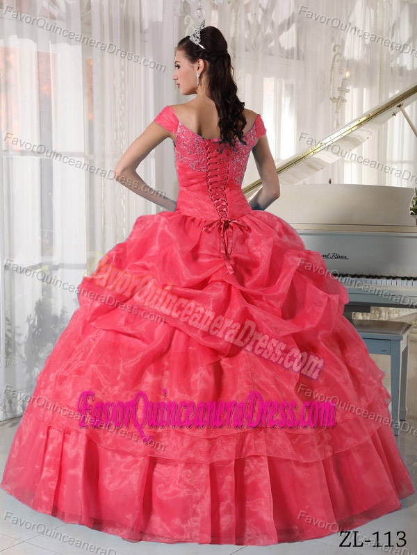 Special Off The Shoulder Beaded Organza Quinceanera Dress with Pick Ups
