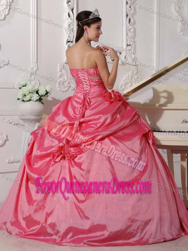 Ball Gown Sweetheart Taffeta Quince Dresses with Pick-ups in Hot Pink