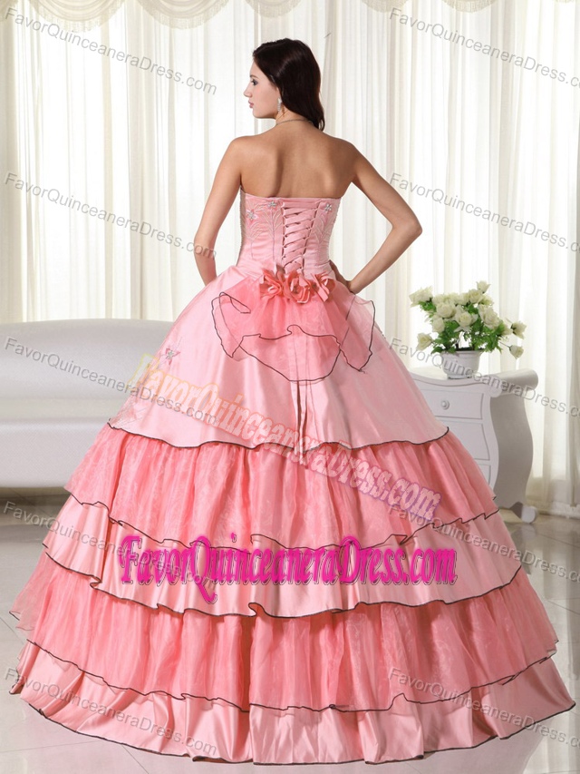 Watermelon Ball Gown Strapless Quinceanera Gowns with Ruffles and Bow