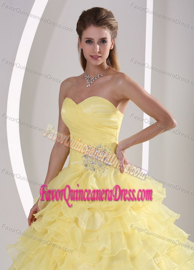 Perfect Sweetheart Neck Organza Yellow Quinceanera Dress for Wholesale