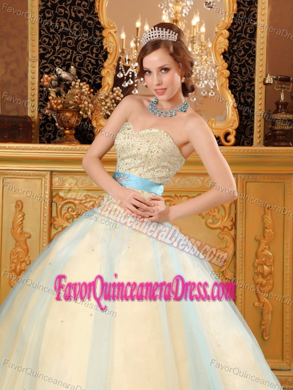 Special Beaded Satin Tulle Yellow Quince Dresses Ball Gown under 200