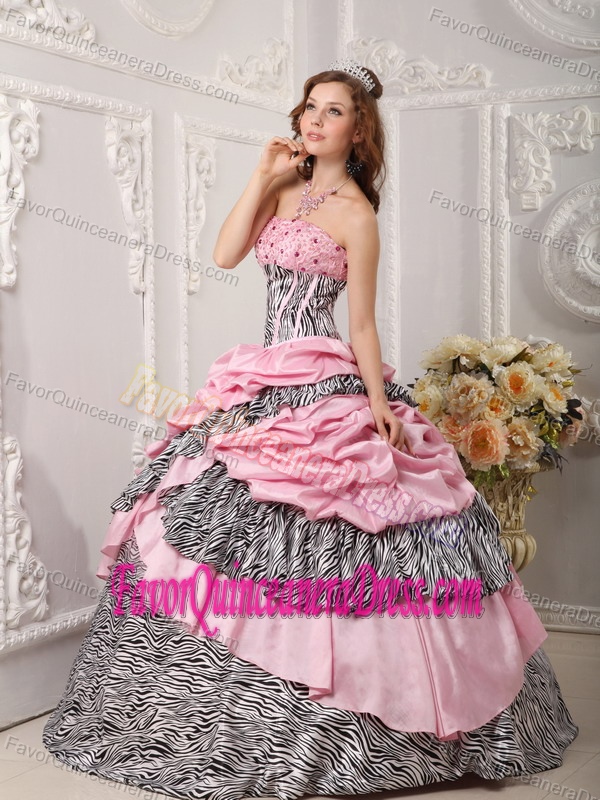 Plus Size Pink Taffeta Ball Gown Sweet 16 Dresses with Zebra Print Online