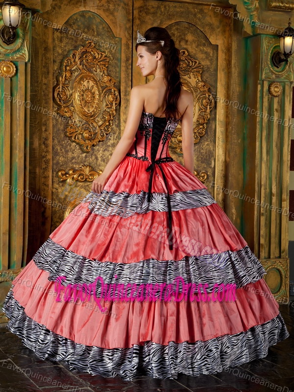 Amazing Taffeta Tiered Colorful Quinceanera Gown Dress with Zebra Print