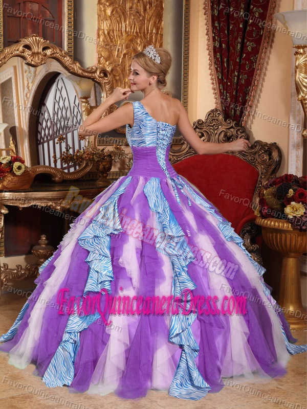 Beautiful Multi-color One Shoulder Tulle and Zebra Sweet Sixteen Dresses