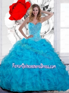 2015 Inexpensive Beading and Ruffles Sweetheart Quinceanera Gown in Teal