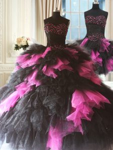 Glamorous Sweetheart Sleeveless Lace Up 15 Quinceanera Dress Pink And Black Tulle