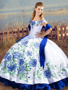 Blue And White Sleeveless Satin and Organza Lace Up Vestidos de Quinceanera for Sweet 16 and Quinceanera