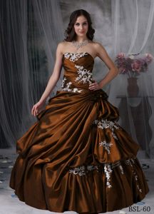 Elegant Strapless Floor-length Lace-up Taffeta Brown Quinceanera Dresses