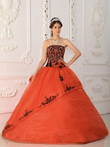 Orange Red Strapless Pretty Quinceanera Dresses in Satin and Organza