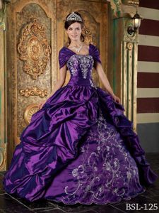 Eggplant Purple Ball Gown Quinceanera Dresses with Embroidery and Pick-ups