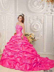 Beaded Bodice Strapless Taffeta Dresses for Quinceanera with Court Train
