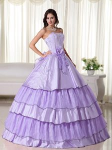 Strapless Ball Gown Lavender Taffeta and Organza Quinceanera Dress with Layers