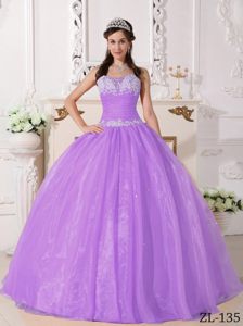 Beautiful Lavender Organza Quinceanera Gown Dresses with Appliques