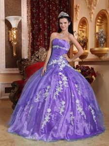 Cheap Organza Appliqued Lilac Ball Gown Sweet Sixteen Dresses Factory