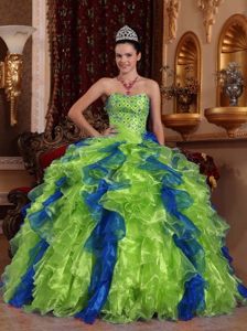Exclusive Organza Sweetheart Two-toned Beading Quinceanera Dress Ruffled
