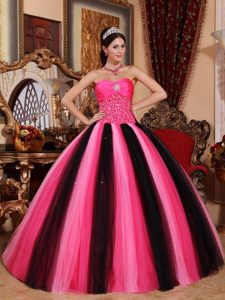 Beautiful Multi-colored Sweetheart Ball Gown Tulle Dress for Quince with Beading
