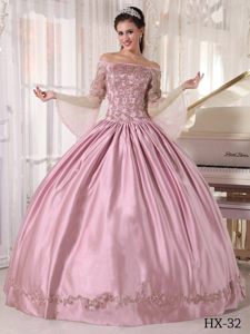 Baby Pink Ball Gown off the Shoulder 2013 Quinceanera Dress with Appliques