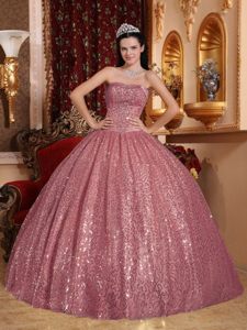Shimmering Sequin Pink Ball Gown Quinceanera Dress for a Cheap Price