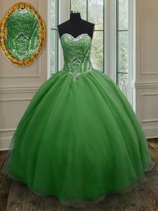 Floor Length Ball Gowns Sleeveless Dark Green 15th Birthday Dress Lace Up