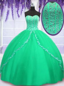 Admirable Off the Shoulder Tulle Short Sleeves Floor Length Sweet 16 Dresses and Beading