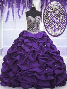Eggplant Purple Sweetheart Neckline Beading and Sequins 15 Quinceanera Dress Sleeveless Lace Up