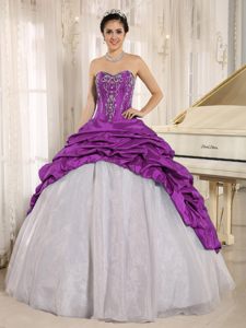 Purple and White Sweetheart Quinceanera Dresses with Embroidery