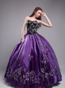 Purple and Black Classic Dress for Quinceanera with Sweetheart Neck and Stars Decorate