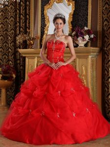 Good Quality Floor-length Tulle Dress for Quinceanera with Pick-ups in Red