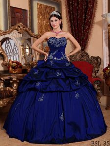 Dark Blue Ball Gown Sweetheart Quinceanera Dress with Pick-ups and Appliques
